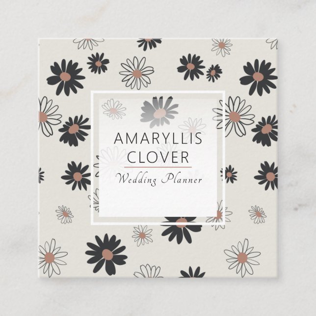 Daisy Blume Schwarz Rosa Blumenmuster Quadratische Visitenkarte (Vorderseite)