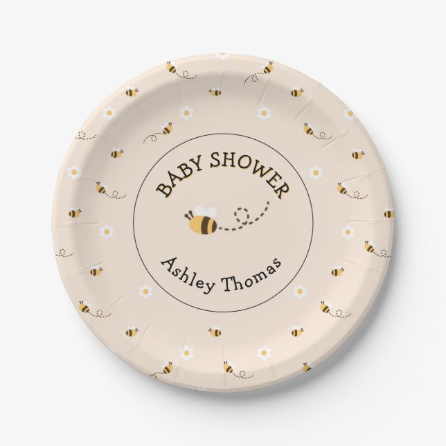 Daisy Blume und Honey Bees Baby Dusche Pappteller (Vorderseite)