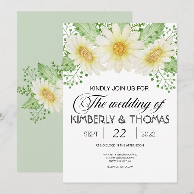 Daisy Blume Watercolor Einladung zur Hochzeit (Vorne/Hinten)