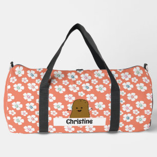 Daisy-Blumen Lachsrosa Braune Kartoffel Custom Duffle Bag