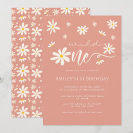 Daisy Boho Wild 1. Geburtstag Peach Einladung