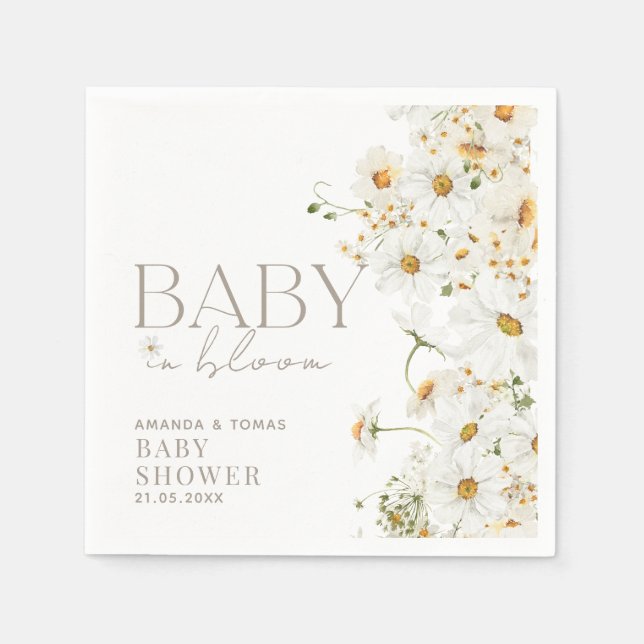 Daisy Boho Wildblume Baby in Blütendusche Serviette (Vorderseite)