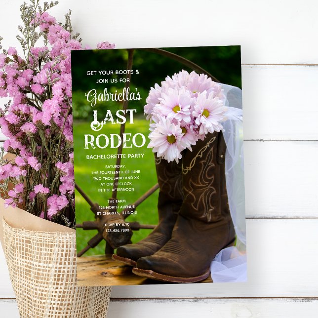 Daisy Boots Last Rodeo Western Junggeselinnen-Absc Einladung (Von Creator hochgeladen)