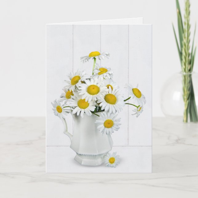 Daisy-Bouquet aus weiß gekalktem Holz Karte (Vorderseite)