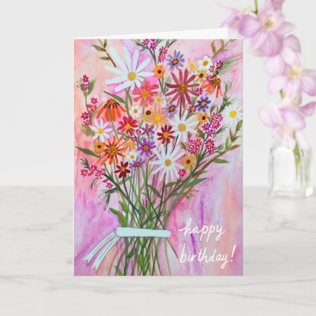 Daisy Bouquet GLÜCKLICH BIRTHDAY PASSEN SIE ES! Karte (Orchidee)