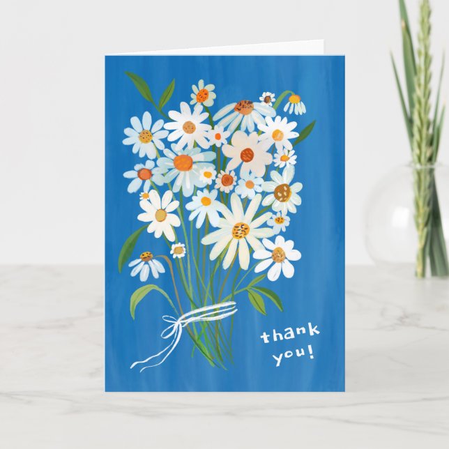 Daisy Bouquet Handpainted Gouache Blume Blue Dankeskarte (Vorderseite)