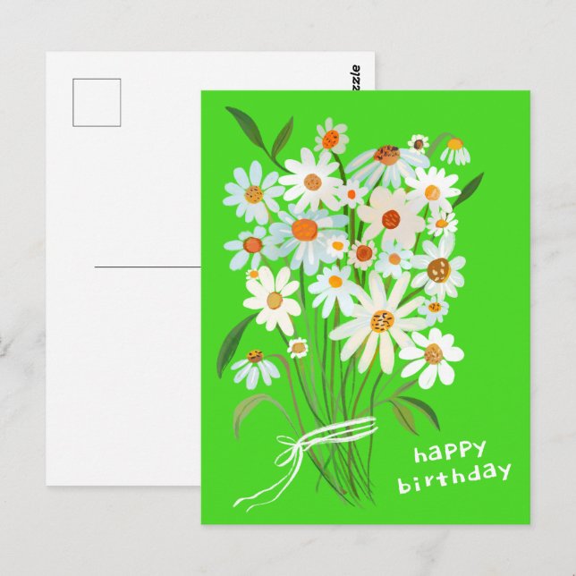 Daisy Bouquet Happy Birthday Handpainted Gouache Postkarte (Vorne/Hinten)