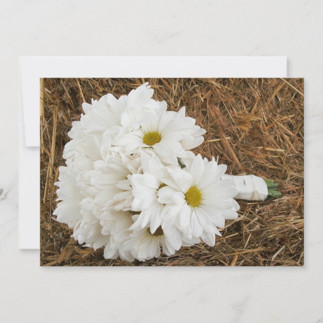 Daisy Bouquet & Hay - Country / Barn Wedding Einladung (Vorderseite)