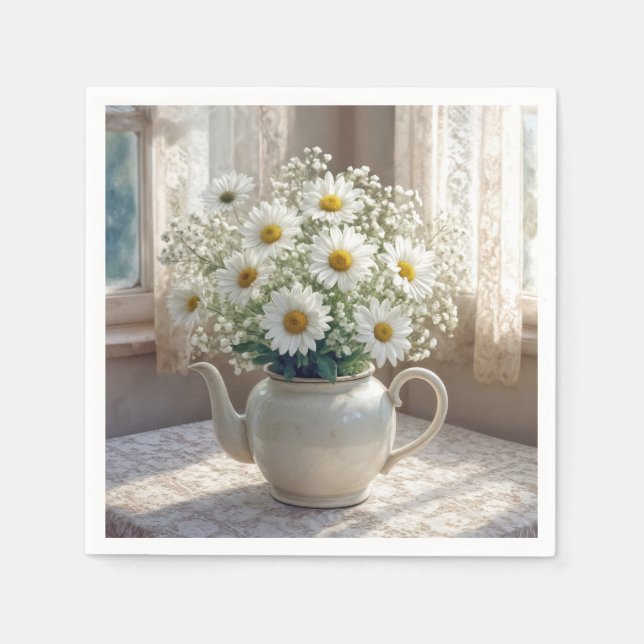 Daisy Bouquet in an Antique Teapot Serviette (Vorderseite)
