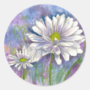 Daisy Bouquet Painting Runder Aufkleber