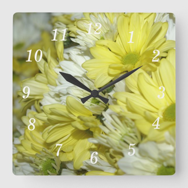 Daisy Bouquets Wall Clock Quadratische Wanduhr (Vorderseite)
