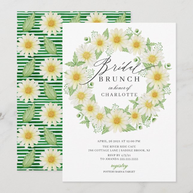 Daisy Brautparty, Blumenfloral Bridal Brunch Einladung (Vorne/Hinten)