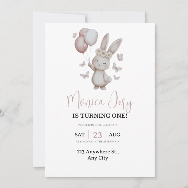 Daisy & Butterflies Floral Bunny Einladung (Vorderseite)