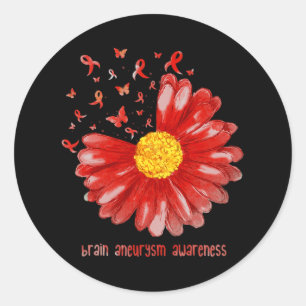 Daisy Butterfly Burgundy Ribbon Brain Aneurysm Awa Runder Aufkleber
