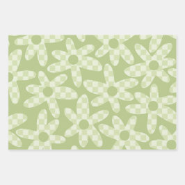 Daisy Check Sage Green Retro Modern Pattern Geschenkpapier Set