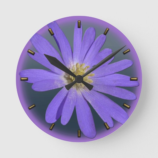 Daisy Clock Lila Daisis Blue Blume Wall Clock Runde Wanduhr (Vorderseite)