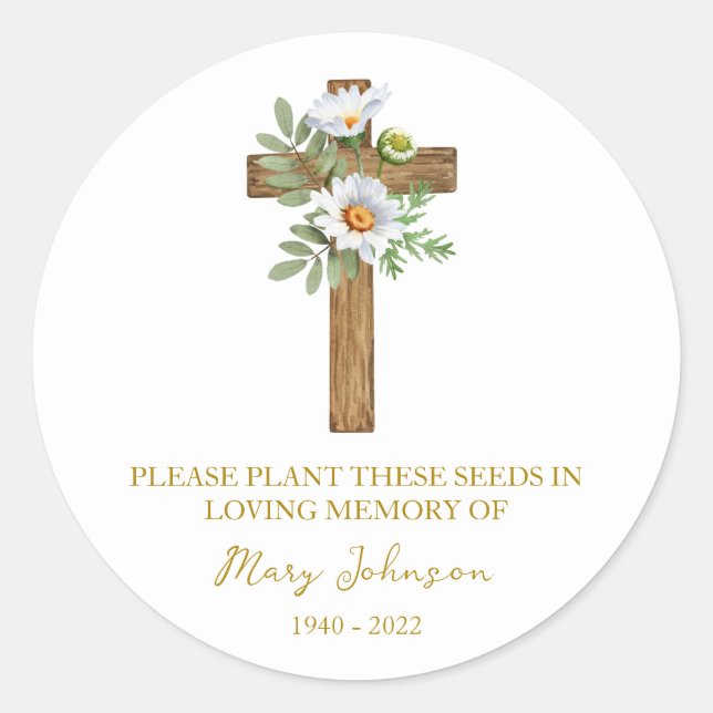 Daisy Cross Memorial Funeral Seed Packet Runder Aufkleber (Vorderseite)
