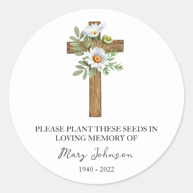 Daisy Cross Memorial Funeral Seed Packet Runder Aufkleber (Vorderseite)