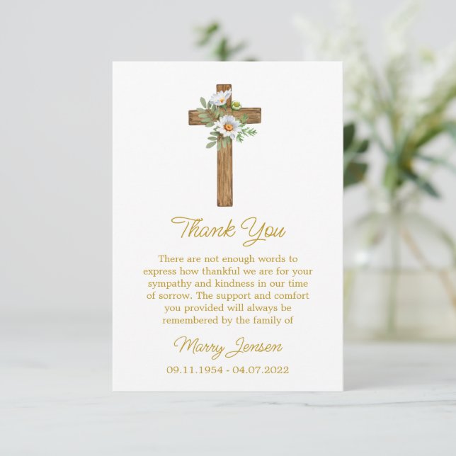 Daisy Cross Sympathy Thank You Card Dankeskarte (Stehend Vorderseite)
