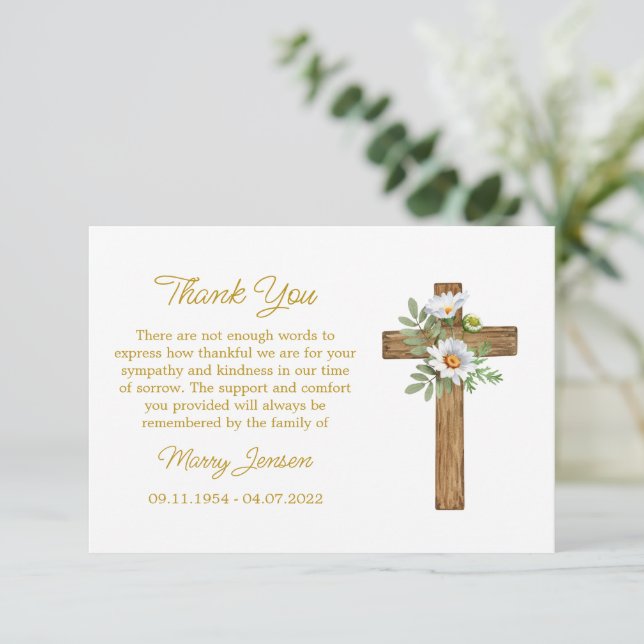 Daisy Cross Sympathy Thank You Card Dankeskarte (Stehend Vorderseite)