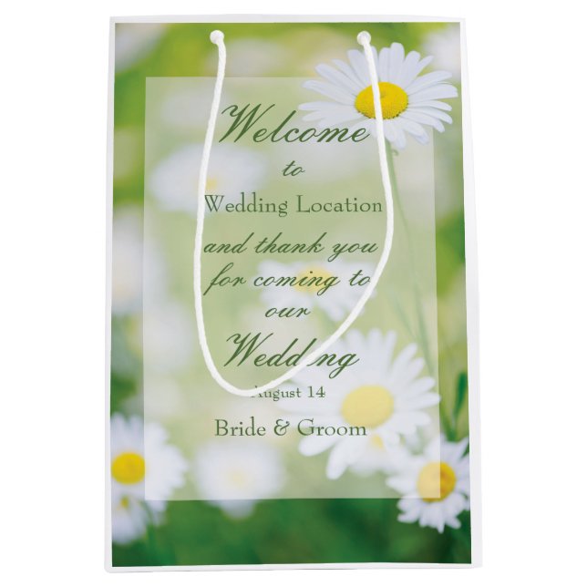 Daisy Daisies Blume Floral Summer Wedding Mittlere Geschenktüte (Vorderseite)