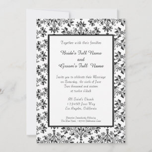 Daisy Damask Black White Custom Wedding Invitation