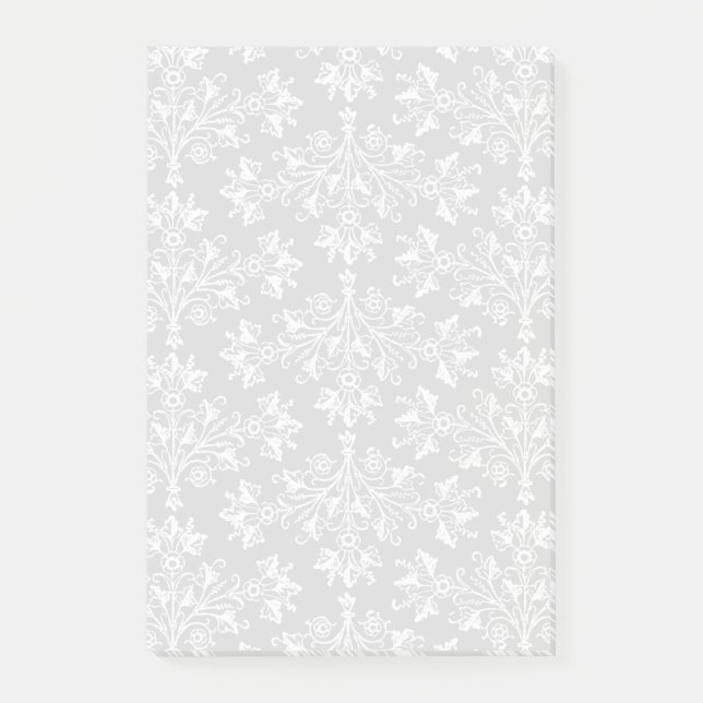 Daisy Damask Muster in Weiß auf Schwarz Post-it Klebezettel (Vorderseite)