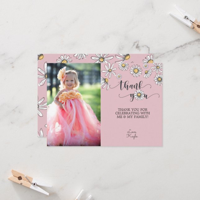 Daisy danke Ihnen Foto Card - Rosa Einladung (Vorderseite/Rückseite Beispiel)
