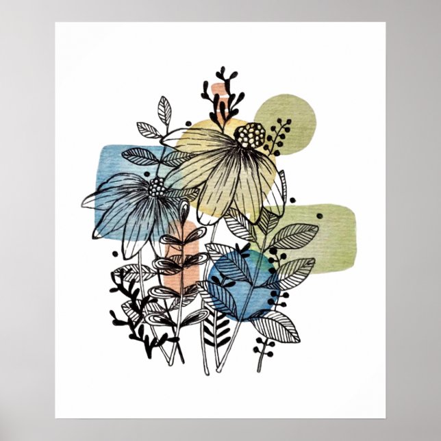 Daisy Doodle in Tinte und Wasserfarbe Poster (Vorne)