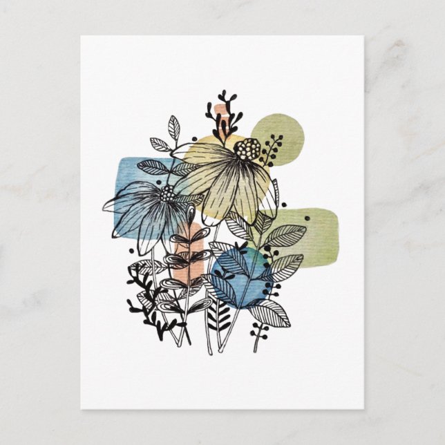 Daisy Doodle in Tinte und Wasserfarbe Postkarte (Vorderseite)