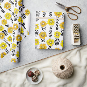 Daisy Doodles in Gelb und Schwarz Geschenkpapier
