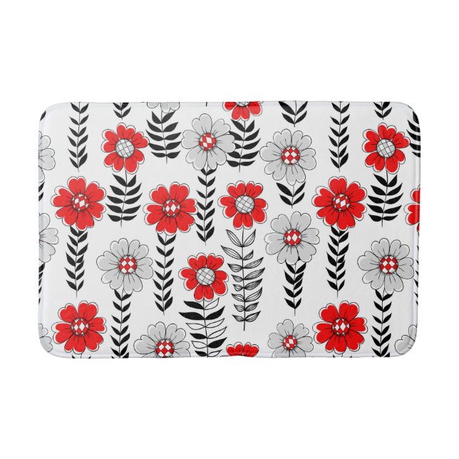 Daisy Doodles in rot und schwarz Badematte (Vorderseite)