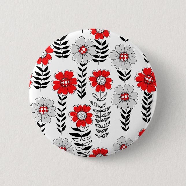Daisy Doodles in rot und schwarz Button (Vorderseite)
