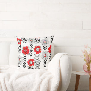 Daisy Doodles in rot und schwarz Kissen