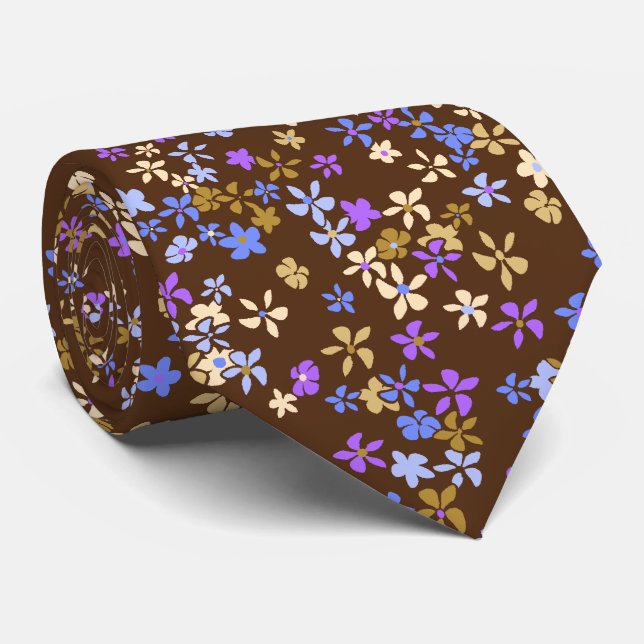Daisy Dot Floral Brown zweiseitig bedruckt Krawatte (Gerollt)