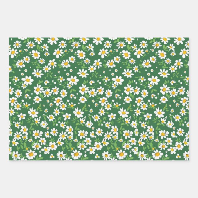 Daisy, Dots, grüne Gingham-Papierblätter Geschenkpapier Set (Vorderseite)