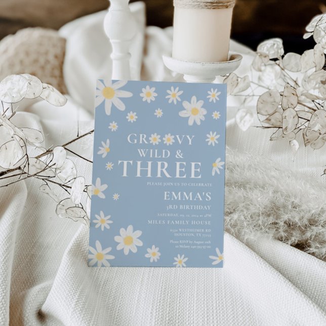 Daisy Dusty Blue Kindergeburtstag Einladung (Von Creator hochgeladen)