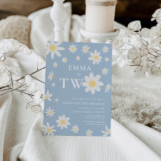 Daisy Dusty Blue Zweiter Geburtstag Einladung