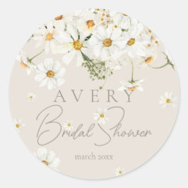Daisy Elegante Wildblume Modernes Brautparty Runder Aufkleber