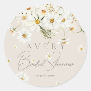 Daisy Elegante Wildblume Modernes Brautparty Runder Aufkleber