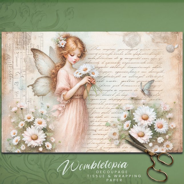 Daisy Fairy & Butterfly Script Ephemera Decoupage Seidenpapier (Von Creator hochgeladen)