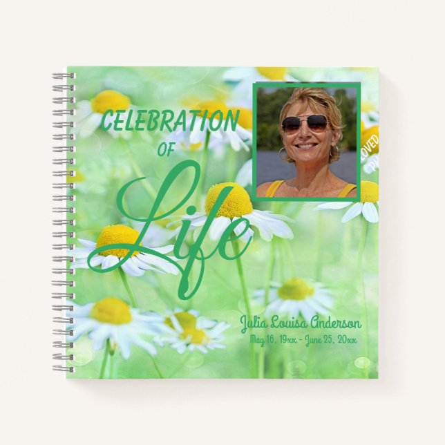 Daisy Feier des Lebens Foto Beerdigung Gästebuch Notizbuch (Vorderseite)