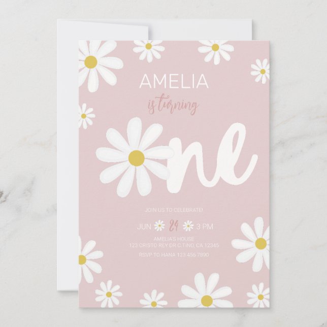 Daisy First Birthday Party Invitations (Devant)