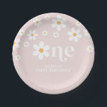 Daisy floral 1. Geburtstag Pappteller<br><div class="desc">Eins! Retro inspirierte Party Teller zum 1. Geburtstag mit 70er Jahren Stil und boho Schriftart und Farben.</div>