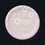 Daisy floral 1. Geburtstag Pappteller<br><div class="desc">Eins! Retro inspirierte Party Teller zum 1. Geburtstag mit 70er Jahren Stil und boho Schriftart und Farben.</div>