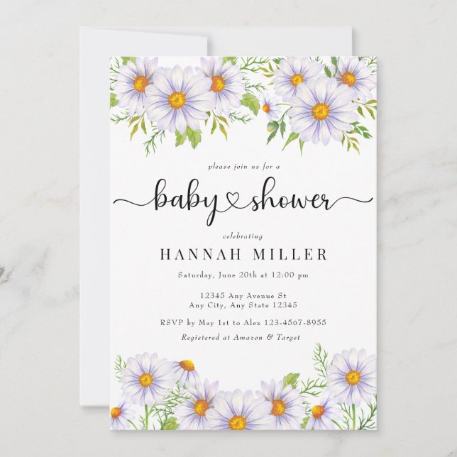 Daisy Floral | Bébé mignon douche Invitations (Devant)