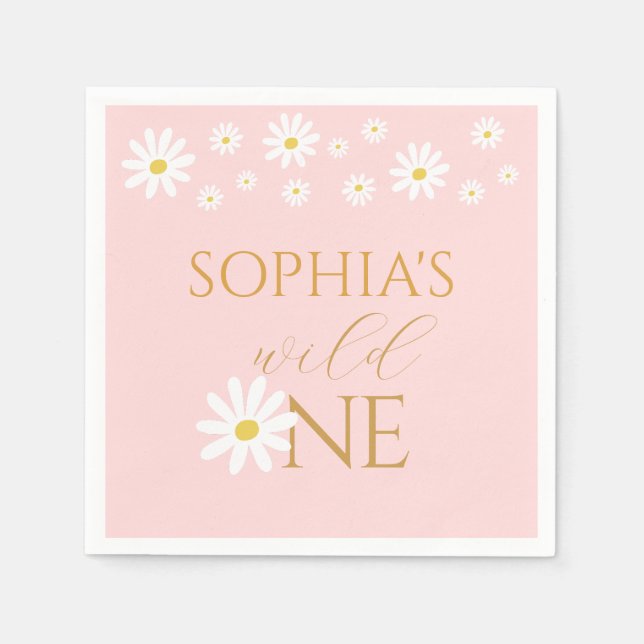 Daisy Floral Blush Wild One Girl 1st Birthday Serviette (Vorderseite)