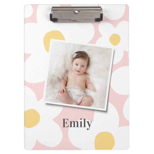 Daisy floral boho Retro-Foto gürtelgelb Klemmbrett (Vorderseite)