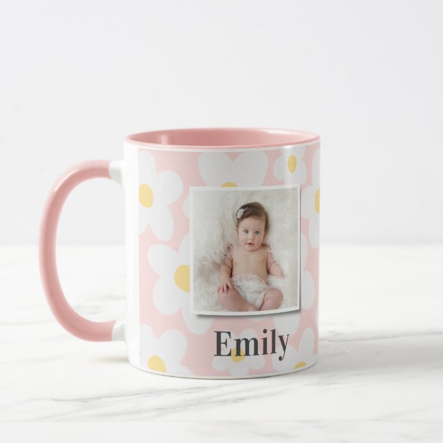 Daisy floral boho Retro-Foto gürtelgelb Tasse (Links)