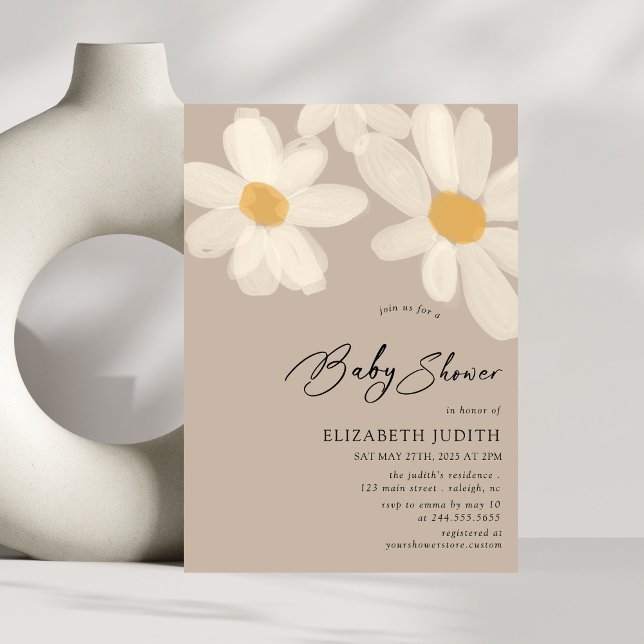 Daisy Floral Brown Babydusche Einladung (Von Creator hochgeladen)
